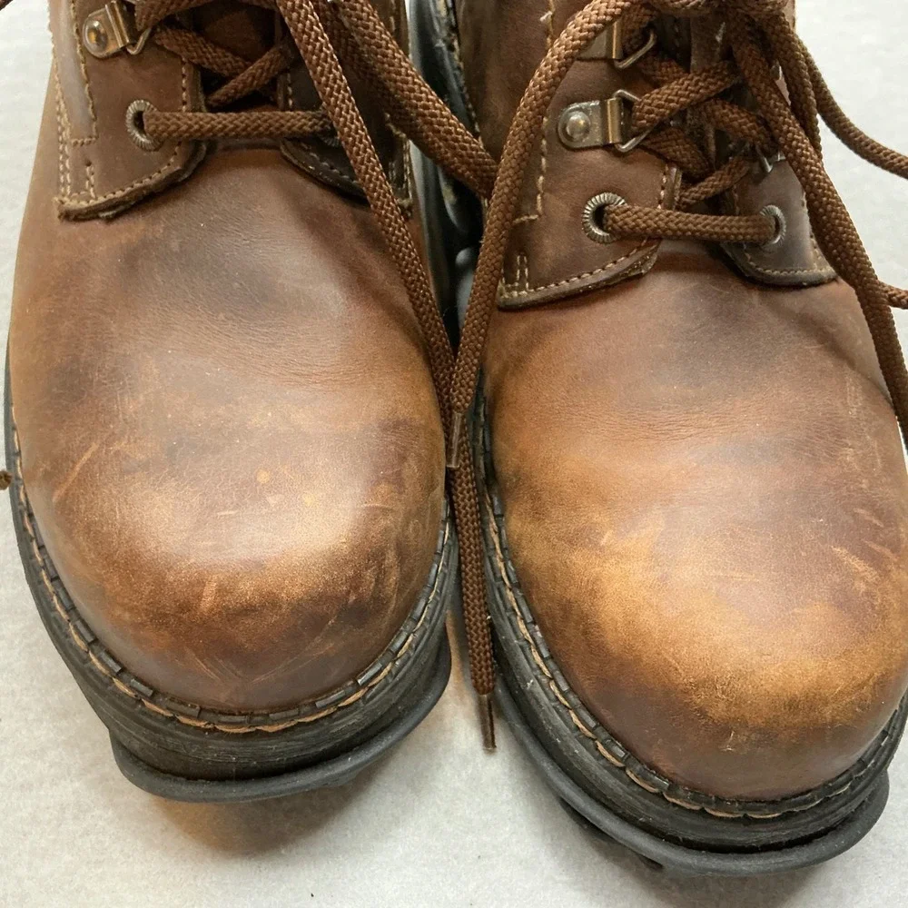 RJ Colt Men Leather Work Boots Ice Traction Cleats‎ Size 11.5 Brown Ankle Rugged